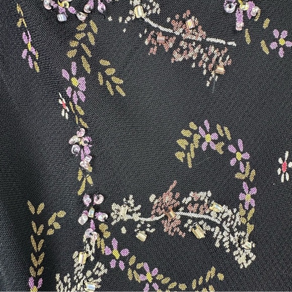 Eva Blue Dress Size 10 Petite Black Floral Y2K Whimsygoth Fairy Beaded - Picture 7 of 8